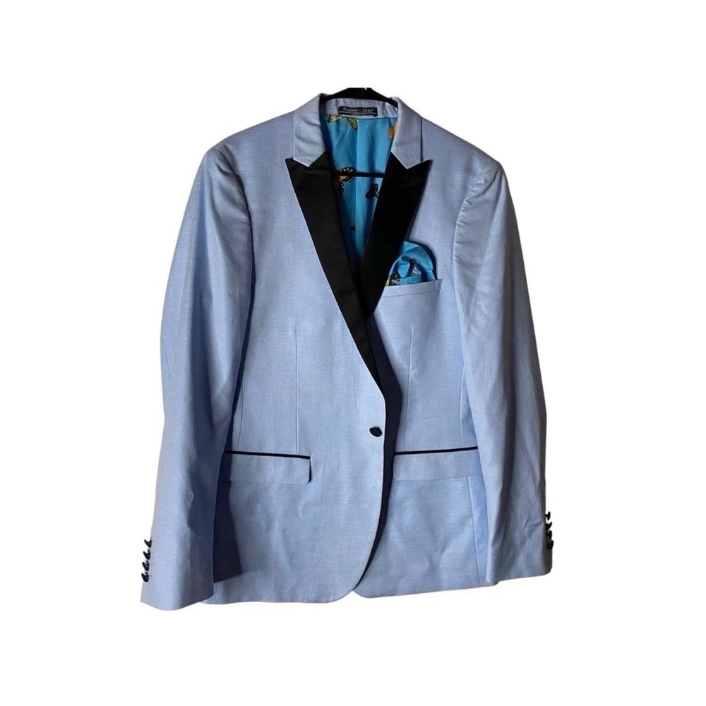 Paisley & Gray Men 40R Slim Fit Blazer Light Blue Black Peak Lapel Butterfly